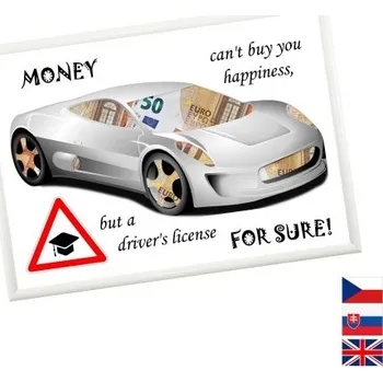 Žertovný předmět Rámeček na darování peněz - Autoškola - auto, Nápis anglicky, Rámeček 100 - bílá