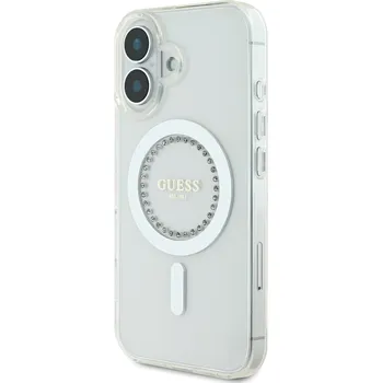 Pouzdro na mobilní telefon Pouzdro BACK Guess IML Rhinestones Ring MagSafe pro Apple iPhone 16 White