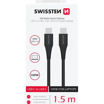 Datový kabel Swissten DATOVÝ KABEL TPE USB-C/USB-C POWER DELIVERY 5A (100W) 1,5 M ČERNÝ