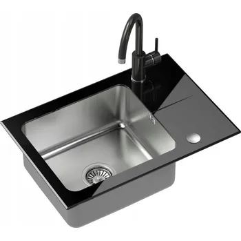 Granitový dřez Jednokomorový dřez Quadron Hugh 116 sklo černý