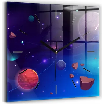 Hodiny Skleněné nástěnné hodiny s tichým chodem - Planety galaxie