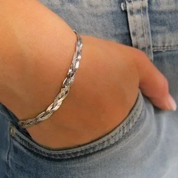 Náramek Dámský stříbrný pletený náramek 4,20g Rhodium 18cm Stříbro 925/1000