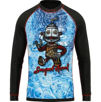 Dětské funkční triko dlouhý rukáv ROBOT černá Bamboo Heavy - Modrá / 100