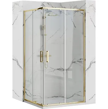 Obdélníkový sprchový kout REA PUNTO 80x100 cm, zlatý/transparent + vanička Savoy černá