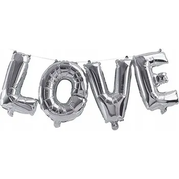 Balónek Nápis LOVE ze stříbrných balónků Svatební Hostina Valentýn