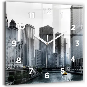 Hodiny Skleněné hodiny s motivem Tichý mechanismus Loft Nástěnné Panorama města 30x30