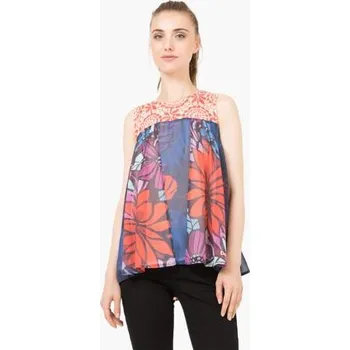 Halenka Desigual Blus Top Pleats Rep navy velikost XS