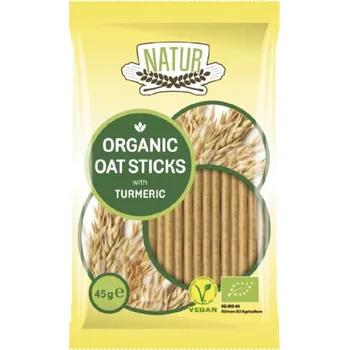 Slaná tyčinka NATUR | Bio Slané oves-špalda tyčinky s kurkumou kváskové celozrnné tyčinky s kokosovým olejem - 45 g