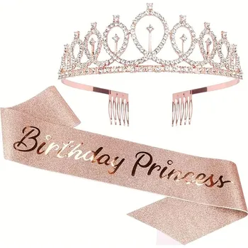 Žertovný předmět dovoz Sada Birthday Princess šerpa + korunka