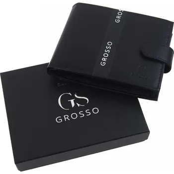 Peněženka GROSSO Kožená pánská peněženka černá RFID se zápinkou v krabičce