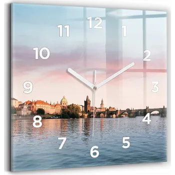 Hodiny Skleněné hodiny s motivem Velké nástěnné s grafikou Tiché Karlův most v Praze