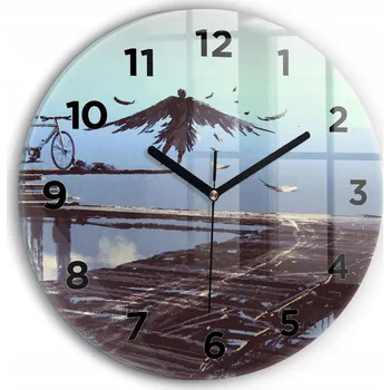 Hodiny Ozdobné nástěnné hodiny s krásnou grafikou Anděl, most a kolo kulatý průměr 30 cm
