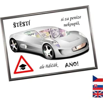Žertovný předmět Rámeček na darování peněz - Autoškola - auto, Nápis česky, Rámeček 914 - antracitová