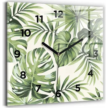 Hodiny Tiché skleněné hodiny na zeď s tropickým motivem, 30x30 cm