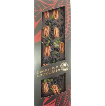 Čokoláda Čokoláda hořká s pekanovými ořechy, pistáciemi a borůvkami - Severka 135g
