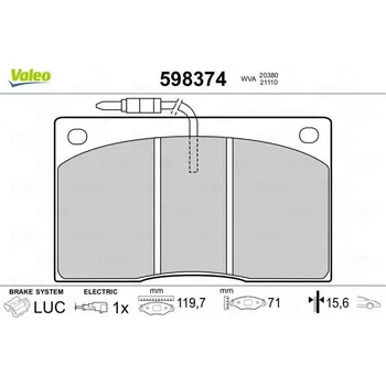 Brzdová destička Sada brzdových destiček, kotoučová brzda VALEO 598374