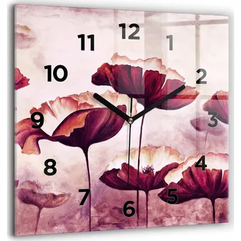 Hodiny Nástěnné čtvercové skleněné hodiny do kanceláře Rozkvetlé květy vlčího máku 60x60 cm
