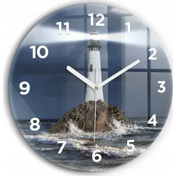 Hodiny Kulatý Skleněné Nástěnné Hodiny do Obýváku S Potiskem Maják průměr 60 cm