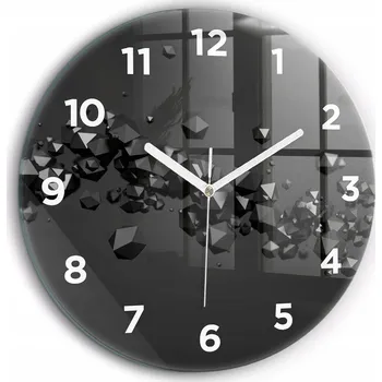 Hodiny Foto Hodiny Skleněné Nástěnné Do Moderních Interiérů Černá abstrakce průměr 60 cm