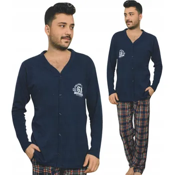 Pánské pyžamo Pánské pyžamo bavlněné s výstřihem na knoflíky a kapsami, velikost L