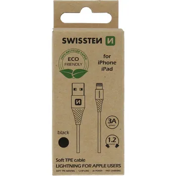 Datový kabel Swissten DATOVÝ KABEL USB/LIGHTNING ČERNÝ 1,2M (ECO BALENÍ)