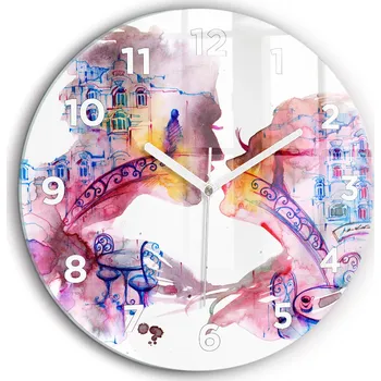 Hodiny Skleněné nástěnné hodiny Dvě Těla Jedna Duše, bílé ručičky, kulatý, průměr 60 cm