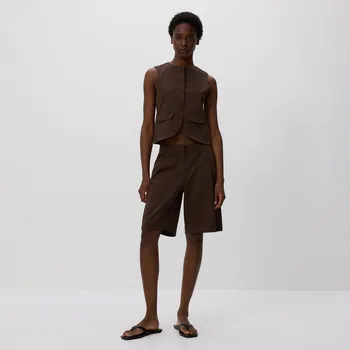 Reserved - Kraťasy se záhyby - hnědá - ZQ647-88X - ZQ647-88X-M