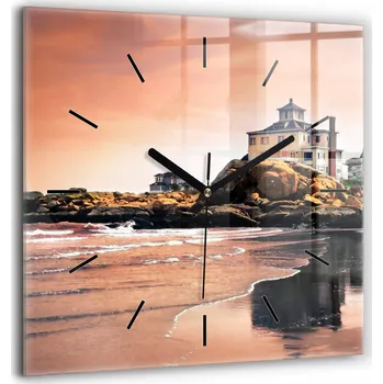 Hodiny Minimalistické Skleněné Nástěnné Hodiny s S Potiskem Pobřeží Sherman 60x60 cm