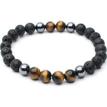 Náramek Milujeme Kameny Lávový kámen, tygří oko a hematit - pánský náramek kulička NKT140 229342