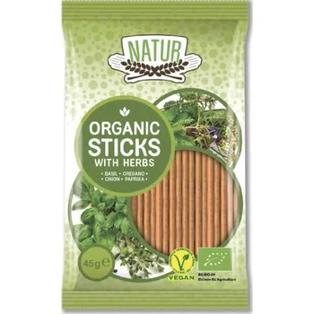 Slaná tyčinka NATUR | Bio Slané pšeničné tyčinky s bylinkami - 45 g kváskové celozrnné tyčinky s kokosovým olejem - 45 g