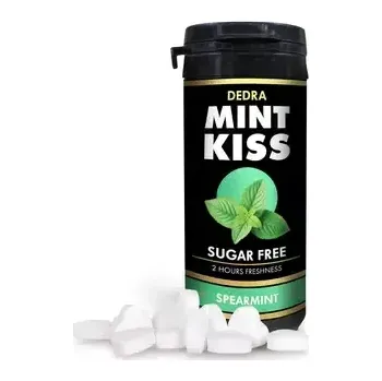 Bonbon Mátové osvěžující pastilky bez cukru MINT KISS, spearmint je Jemnější varianta mátových pastilek bez cukru, vytvořená pro ty, kteří dávají přednost mírnější, lehce sladké chuti. 28g