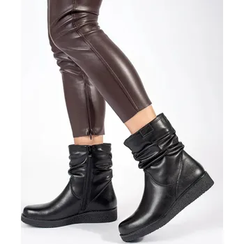 Dámská obuv Černé kožené dámské boty na nízkém klínku Sergio Leone, podpatek 3,5 cm BT294-S-B Velikost: 38