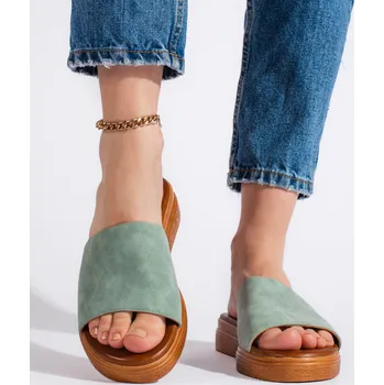 Dámské pantofle Světle zelené Semišové dámské nazouváky ML264GR Velikost: 37