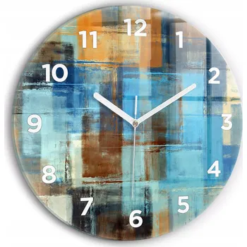 Hodiny Moderní skleněné nástěnné hodiny Barevné pozadí – abstrakce kulatý průměr 30 cm