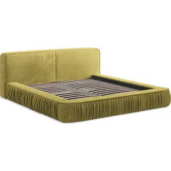 Postel Žlutá čalouněná dvoulůžková postel s úložným prostorem s roštem 140x200 cm Keoni – Makamii ID_1736396