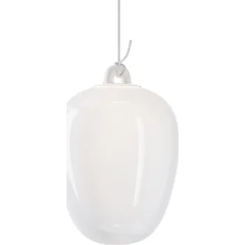 Lodes Obló medium, závěs z hedbávně bílého foukaného skla, 1x7W LED 3000K, Ø20,6x29,6cm