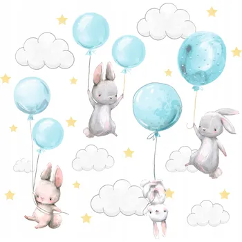 Samolepící dekorace Samolepky na zeď Králíčci s balónky pro děti 150 4