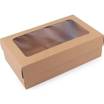 Papírová krabice s průhledem, barva 2 hnědá přírodní