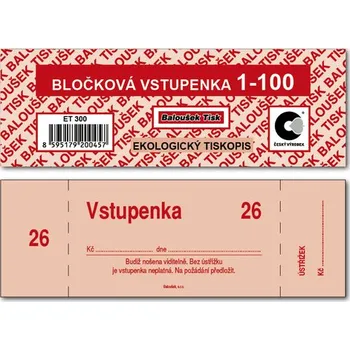 Tiskopis Bločková vstupenka 1 - 100 čísel, červená - DOPRODEJ