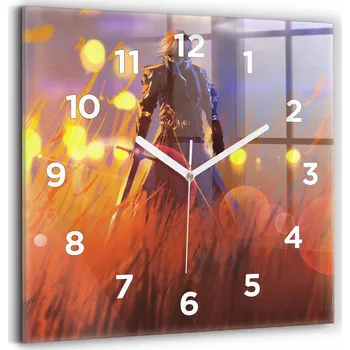 Hodiny Minimalistické Čtvercové Skleněné Nástěnné Hodiny Rytíř s mečem 30x30 cm