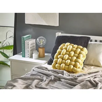 Polštář uzel žlutý samet 30 x 30 cm, svázaný, spletený čtverec, moderní Beliani