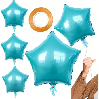 Balónek Sada Fóliových Balónků ve Tvaru HVĚZD Modré Narozeniny 45 cm 6 Ks.
