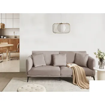 Pohovka Pohovka béžová sametové čalounění 3místná kovové nohy s polštáři moderní styl obývací pokoj Beliani