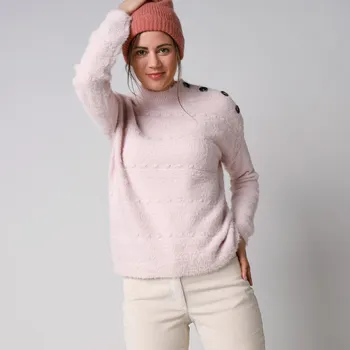 Dámský svetr Pulovr se stojáčkem z úpletu s vlasem růžová pudrová 38/40