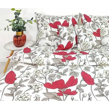 Povlečení Bavlněné Povlečení PREMIUM elegantní velké červené květy na bílém 160x200