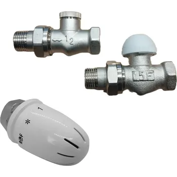 Hlavice pro radiátor Set Klasik Plano Design přímý termostatický ventil 1/2˝+ šroubení radiátorové 1/2˝+ termostatická hlavice DESIGN