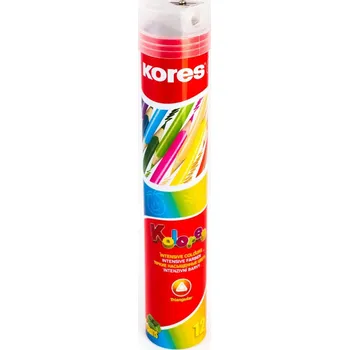 Kresba Kores Trojhranné pastelky, 3 mm, s ořezávátkem / 12 barev, v plechové tubě