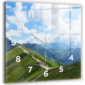 Hodiny Nástěnné Čtvercové Skleněné Hodiny do Kanceláře Kasprowy Wierch Zakopane 30x30 cm