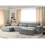 Pravá 3místná modulární pohovka s otomanem šedá látková sekční pohovka s černými nohami moderní obývací pokoj Beliani