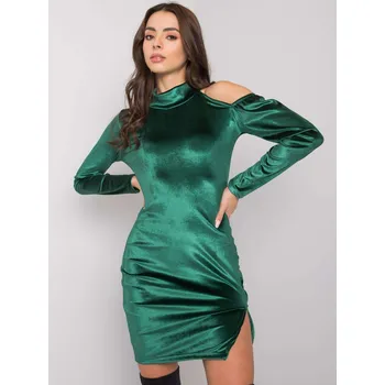 Dámské šaty Tmavě zelené lesklé velurové mini šaty RV-SK-7344.66-dark green Velikost: L